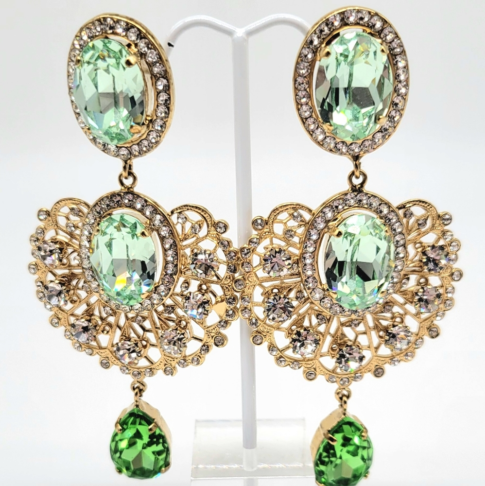 Dolce and Gabbana Prasiolite Swarovski Crystal Baroque Fan Statement Earrings